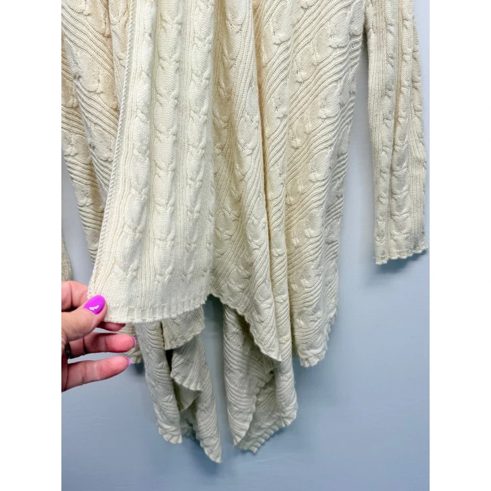 Sigrid Olsen Womens Cream Cable Knit Open Front Draped Asymmetrical Cardigan S